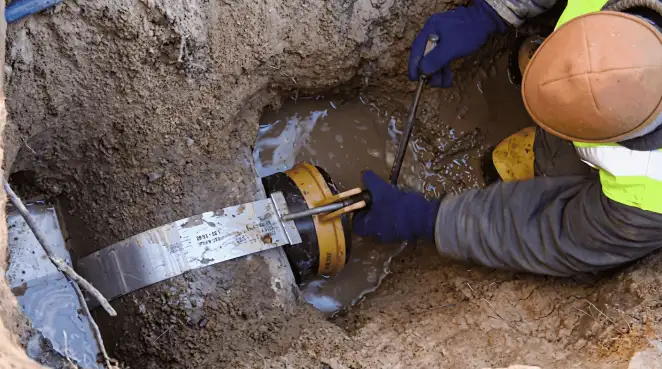 Technician performing underground drainage repair for foundation protection and gutter systems in Charleston, SC